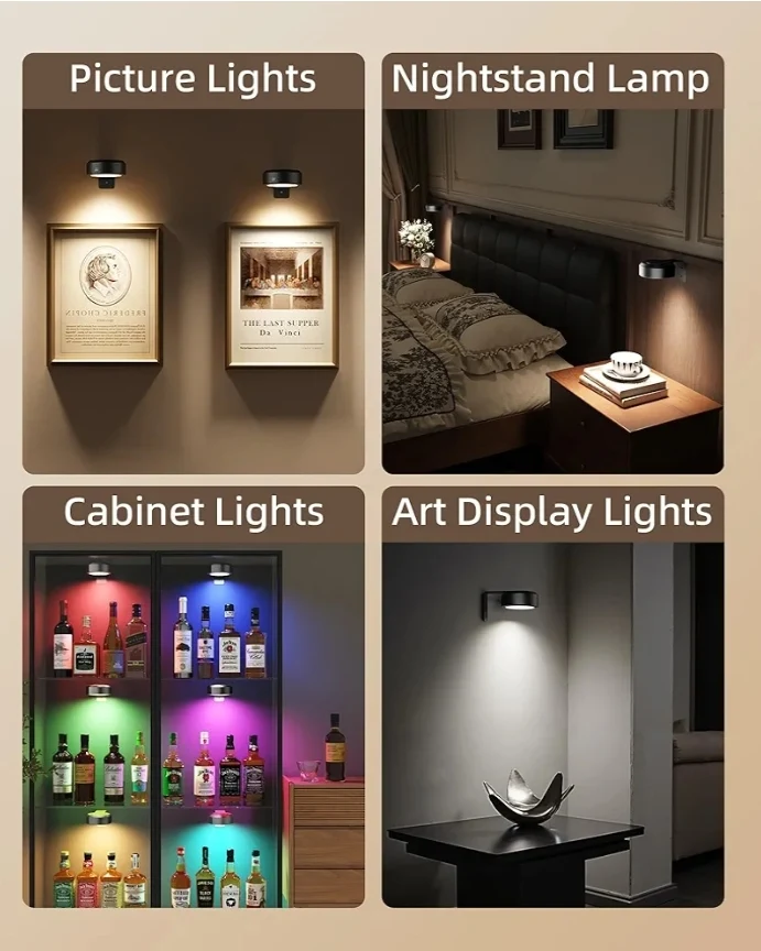Picture Lights for Wall, 2000mAh Rechargeable Battery Magnetic Poster Lights with 3 Color Temps & 12 RGB, Remote Dimmable Timer (3 PK)