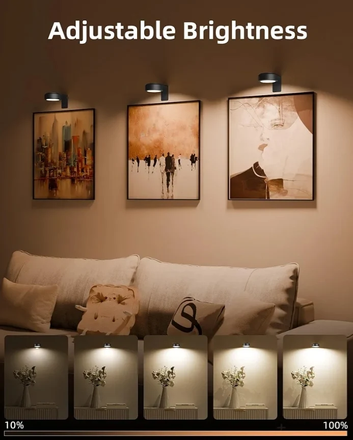 Picture Lights for Wall, 2000mAh Rechargeable Battery Magnetic Poster Lights with 3 Color Temps & 12 RGB, Remote Dimmable Timer (3 PK)
