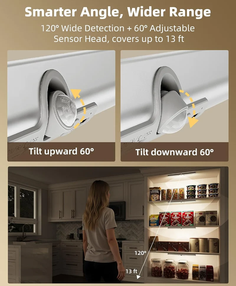 Motion Sensor Lighting 3 Color Temps Rechargeable, 1800mAh, Dimmable, 3 Color Temps, 90+CRI, Rotatable Sensor, Magnetic