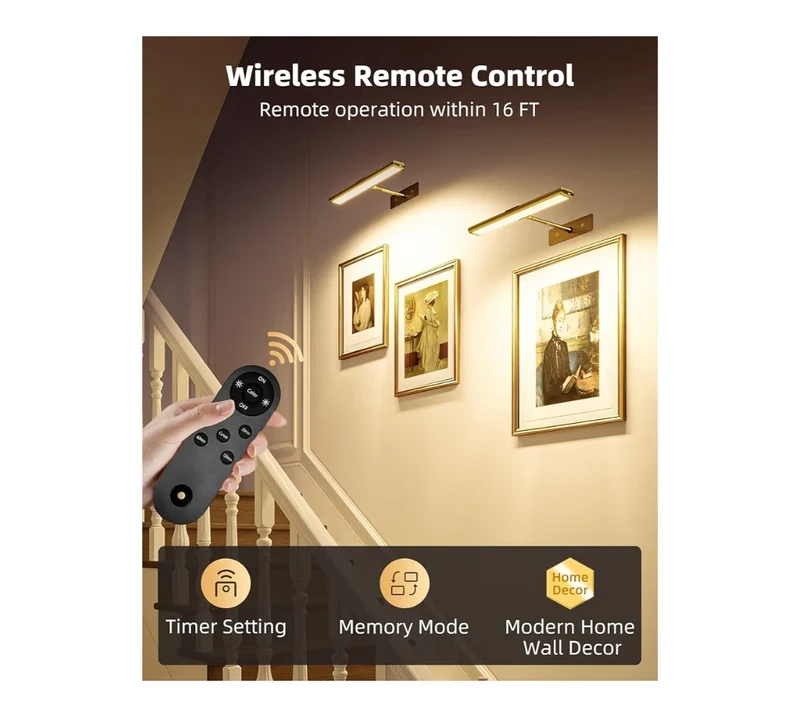 Picture Light for Wall, 4800mAh Rechargeable Wireless Remote Lights, 16'' Dimmable Magnetic LED Light w/ 3 Color Temps (Gold)