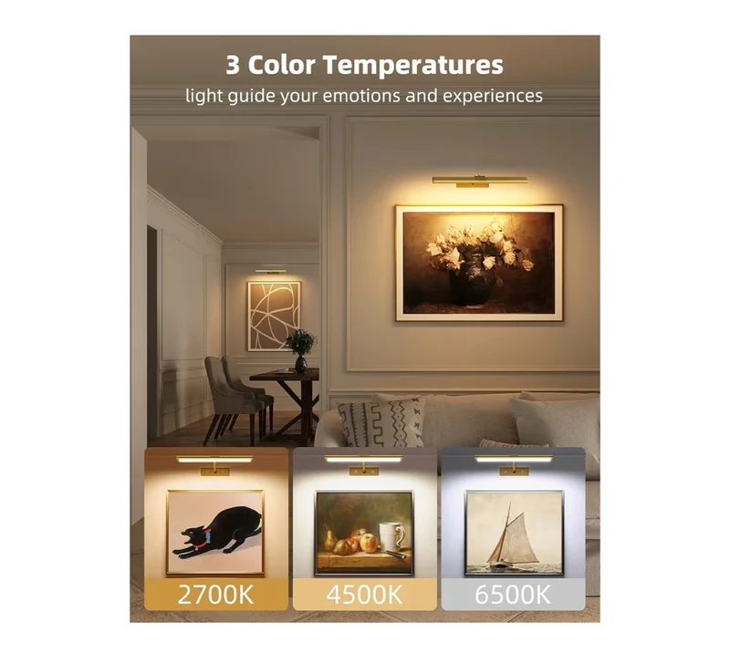 Picture Light for Wall, 4800mAh Rechargeable Wireless Remote Lights, 16'' Dimmable Magnetic LED Light w/ 3 Color Temps (Gold)