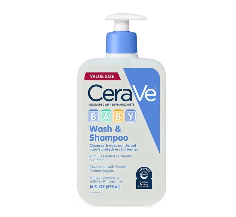 CeraVe Baby Wash & Shampoo, 2-in-1 Tear-Free,Paraben,Dye, Phthalates Sulfate Free Bath Soap w/ Vitamin E (16 oz)