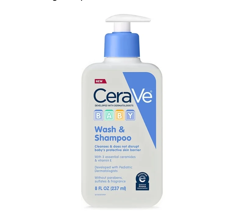 CeraVe Baby Wash & Shampoo, Fragrance, Paraben, & Sulfate Free Shampoo for Tear-Free Baby Bath Time (8 oz)