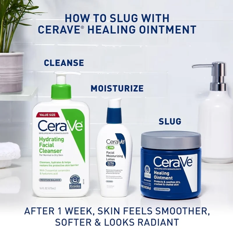 CeraVe Healing Ointment, Hydrating Skin Protectant w/ Petrolatum, Hyaluronic Acid & Ceramides Fragrance Free & Lanolin Free (3 Oz)