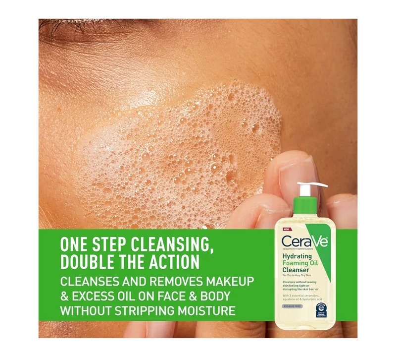 CeraVe Hydrating Foaming Oil Cleanser, Moisturizing Cleanser for Face & Body, Squalane Oil + Hyaluronic Acid + Ceramides (8 FL oz)