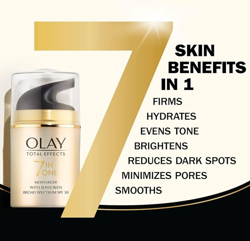 Olay Facial Moisturizing Lotion SPF 30 Total Effects for Dry Skin, 7 Benefits including Minimize Pores, Anti-Aging, 1.7 oz