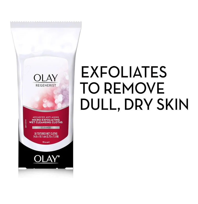 Olay Makeup Remover Wipes, Regenerist Micro-Exfoliating Wet Cleansing Cloths Exfoliates, Refreshes, Smooths Texture -30 ct (3 Pack)