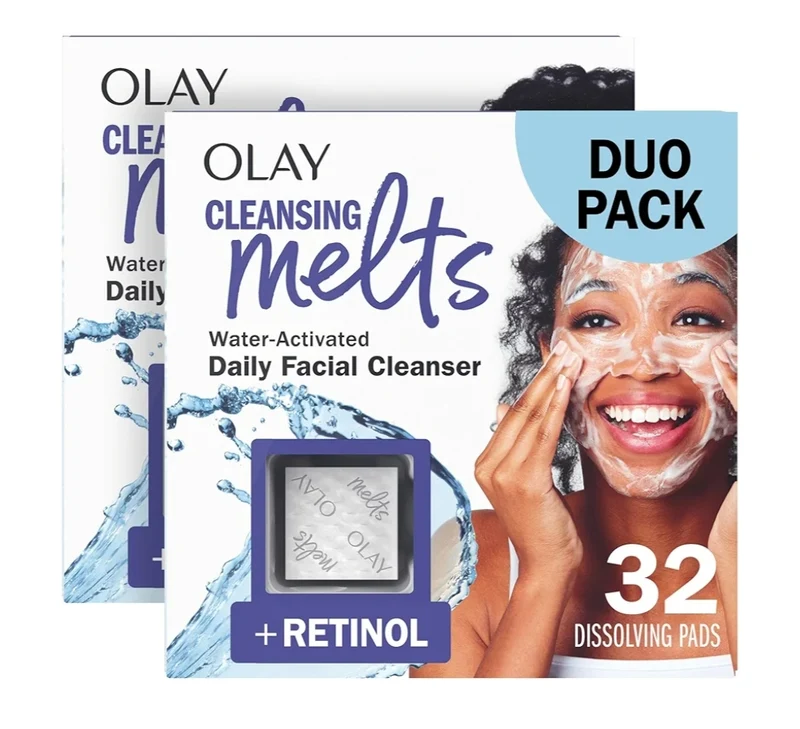 Olay Face Wash, Retinol Cleansing Melts, Fragrance-Free, Daily Use Gentle Cleanser, For All Skin Types 64ct (2 Pack)
