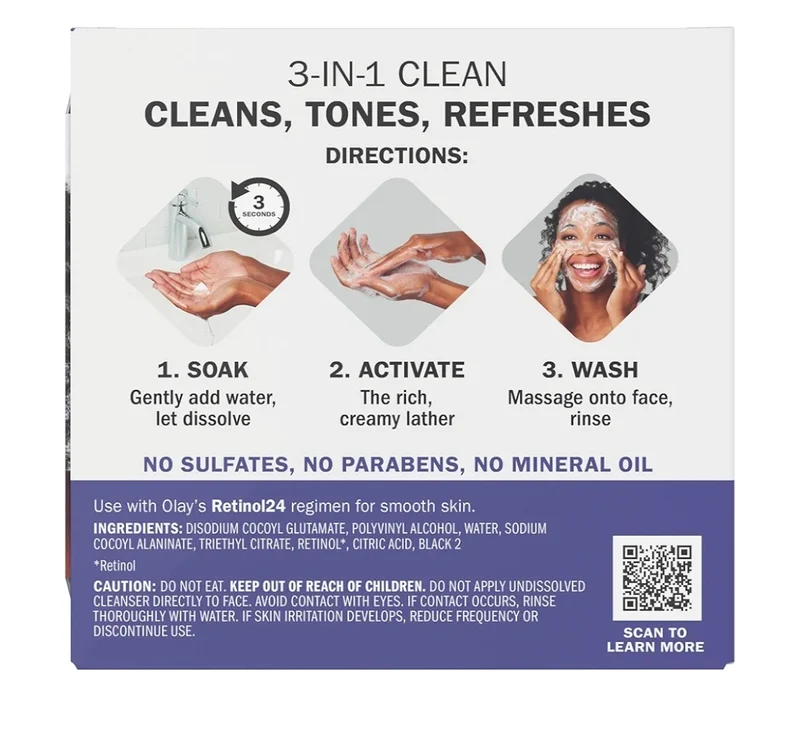 Olay Face Wash, Retinol Cleansing Melts, Fragrance-Free, Daily Use Gentle Cleanser, For All Skin Types 64ct (2 Pack)