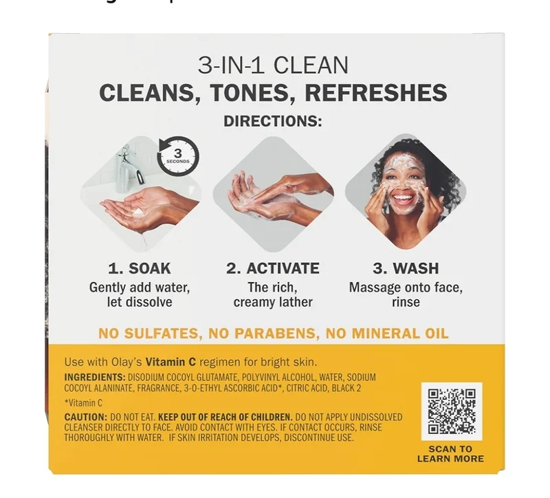 Olay Face Wash, Vitamin C Cleansing Melts, Daily Use Gentle Cleanser - Soft Citrus Scent 64ct (2 Pack)