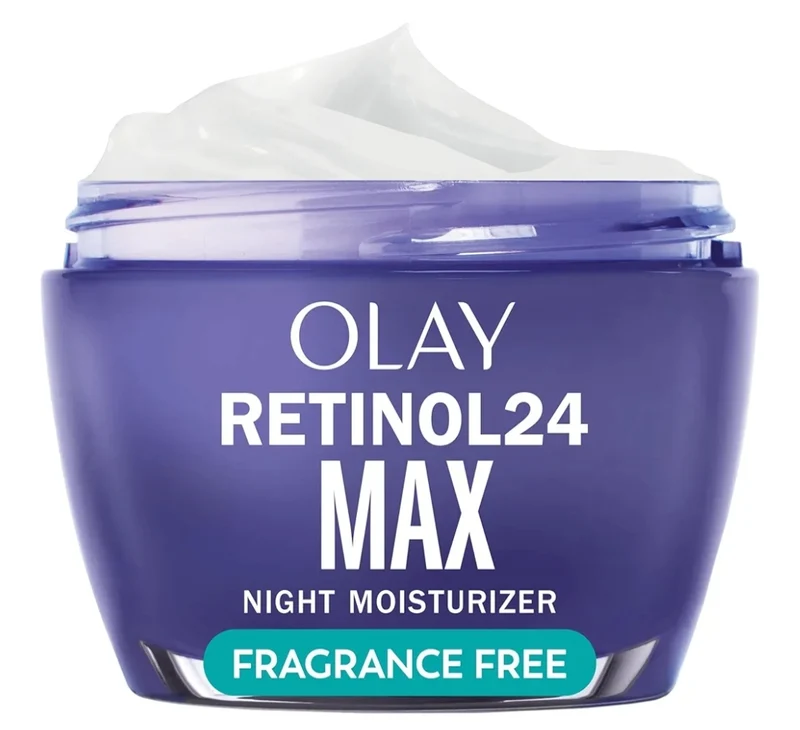 Olay Retinol Face Moisturizer, 24 MAX Anti-Aging Night Cream Fragrance-Free,Hydrating Skin Care - Peptides, Glycerin (1.7 Oz)