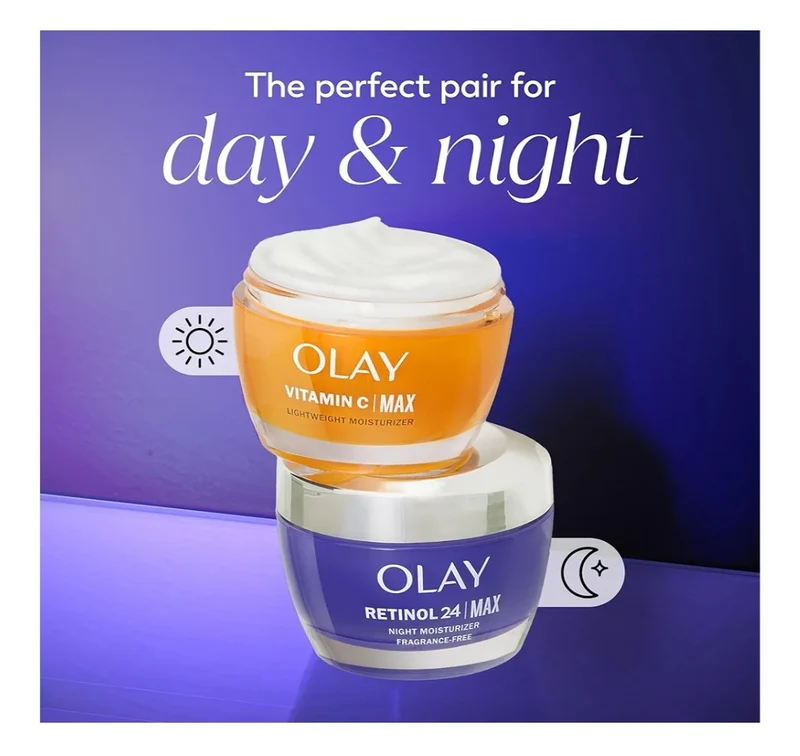 Olay Retinol Face Moisturizer, 24 MAX Anti-Aging Night Cream Fragrance-Free,Hydrating Skin Care - Peptides, Glycerin (1.7 Oz)