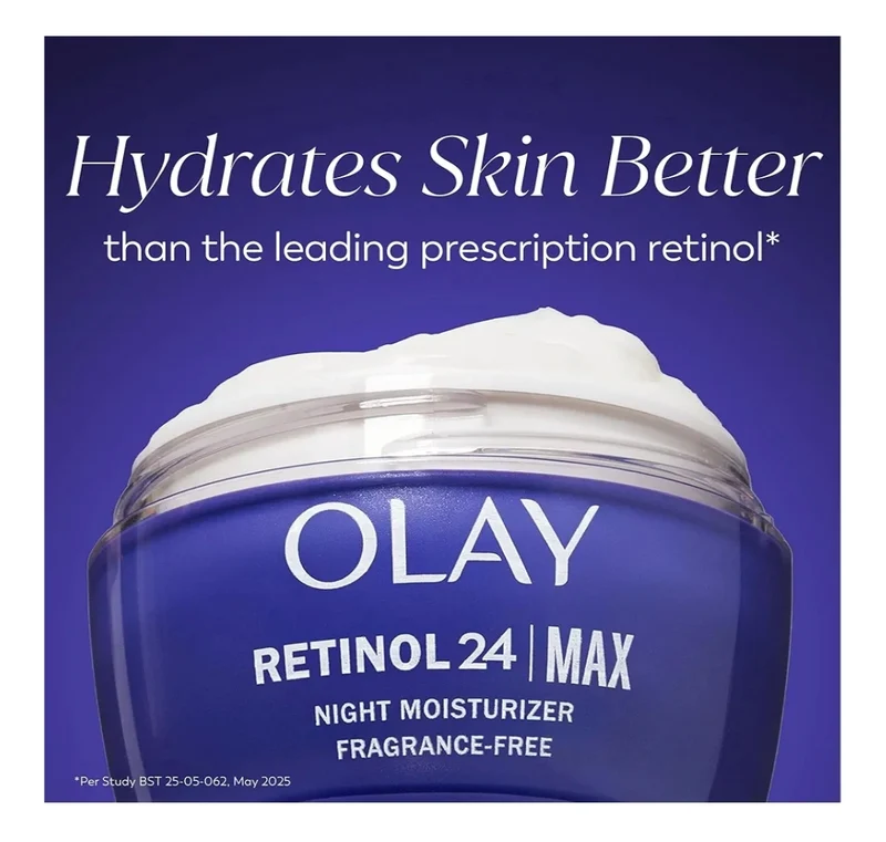 Olay Retinol Face Moisturizer, 24 MAX Anti-Aging Night Cream Fragrance-Free,Hydrating Skin Care - Peptides, Glycerin (1.7 Oz)