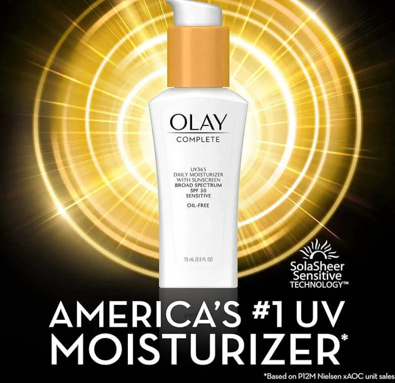Olay Face Moisturizer, Complete with Sunscreen SPF 30 Sensitive Skin Non-Comedogenic - Vitamin E & Aloe - (2.5 Oz - 2 Pack)