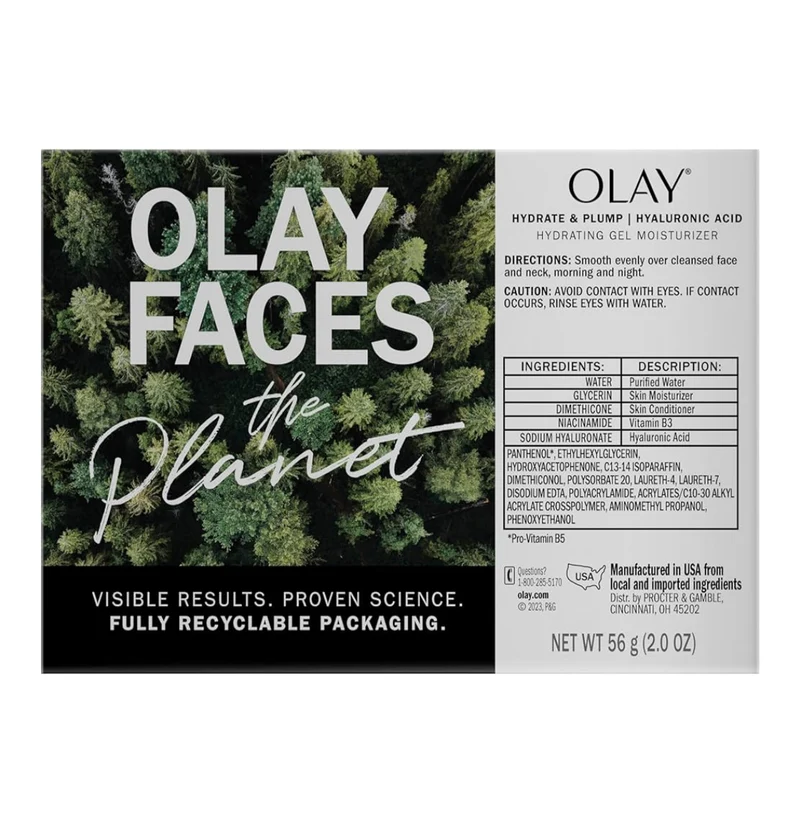 Olay Hylauronic Acid Face Mousturizer, Plump & Hydrating Gel for Dry Skin Retain & Replenish Moisture, with Niacinamide (2 Oz)