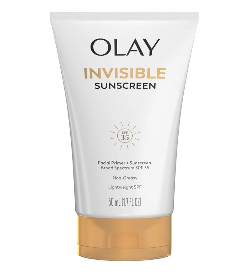 Olay Invisible Sunscreen, SPF 35, 100% Invisible Facial Sunscreen and Makeup Primer - Fragrance-Free w/ Vitamin C & E, Aloe Vera (1.7 Oz)