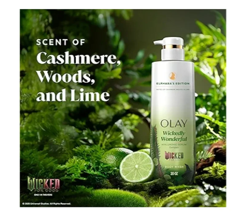 Olay Body Wash Wickedly Wonderful Elphaba’s Edition, Intensely Hydrating Pro-Hyaluronic Acid Serum w/ Vitamin B3 - Cashmere Woods & Lime Scent (2 ct)