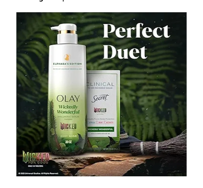 Olay Body Wash Wickedly Wonderful Elphaba’s Edition, Intensely Hydrating Pro-Hyaluronic Acid Serum w/ Vitamin B3 - Cashmere Woods & Lime Scent (2 ct)
