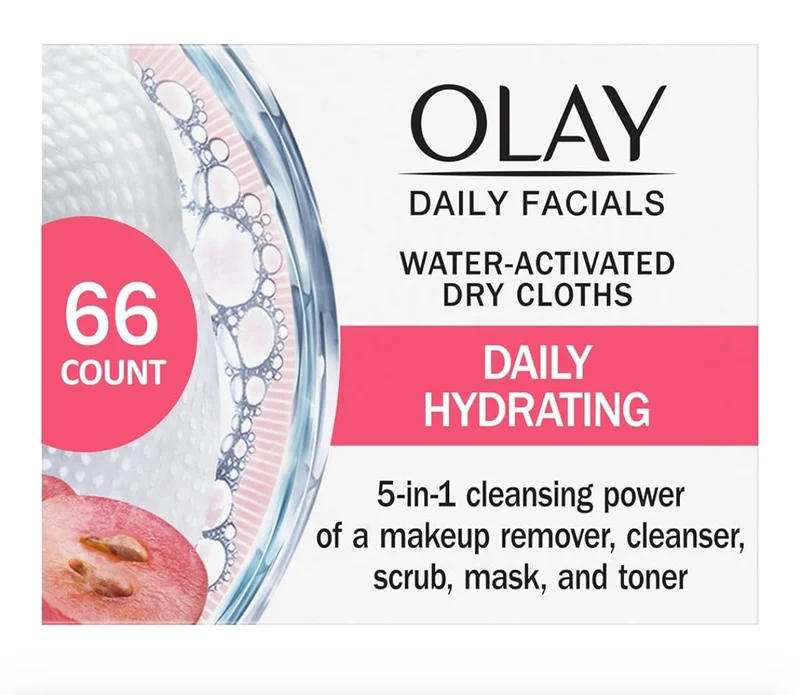 Olay Daily Facials Makeup Removing Facial Cleansing Wipes, 5-in-1 Water Activated Cloths, Exfoliates, Tones and Hydrates Skin (66 count)