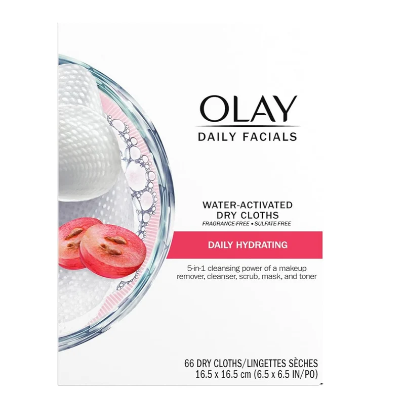 Olay Daily Facials Makeup Removing Facial Cleansing Wipes, 5-in-1 Water Activated Cloths, Exfoliates, Tones and Hydrates Skin (66 count)