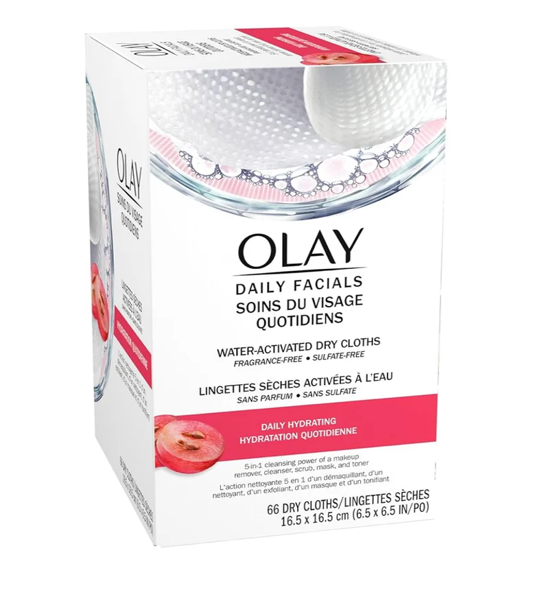 Olay Daily Facials Makeup Removing Facial Cleansing Wipes, 5-in-1 Water Activated Cloths, Exfoliates, Tones and Hydrates Skin (66 count)