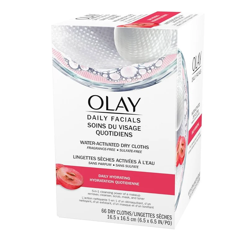 Olay Daily Facials Makeup Removing Facial Cleansing Wipes, 5-in-1 Water Activated Cloths, Exfoliates, Tones and Hydrates Skin (66 count)
