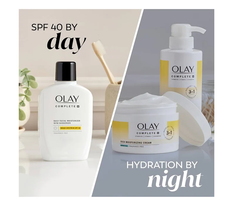 Olay Complete+ Face Moisturizer with Sunscreen SPF 40, For Sensitive Skin, Broad Spectrum Nourishes Moisture Barrier - Ceramides 6 Oz