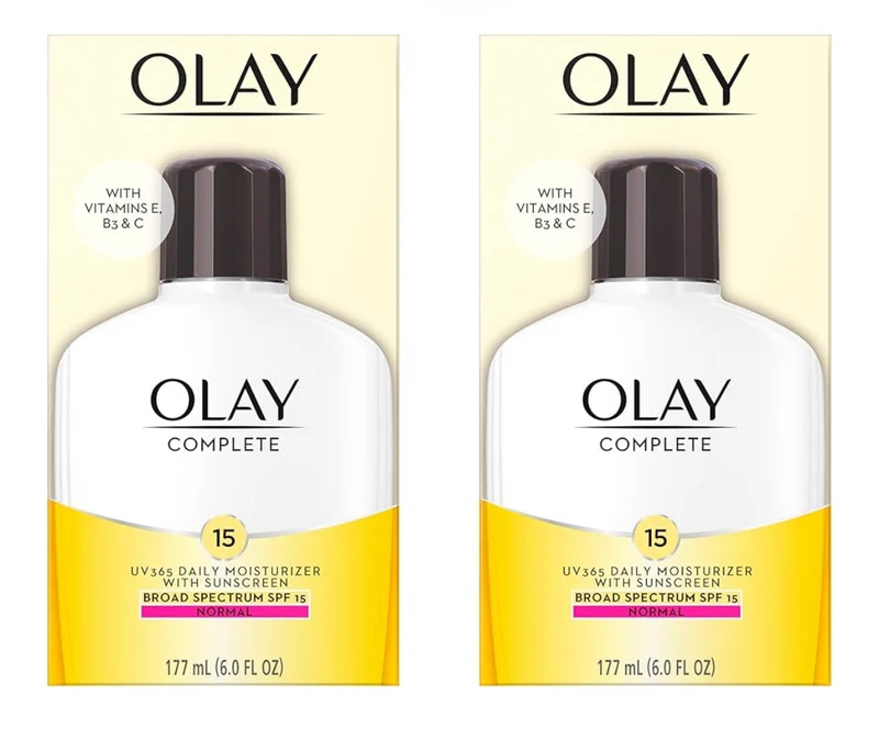 Olay Face Moisturizer, Complete with Sunscreen SPF 15, Daily Facial Sun Protection - Vitamin C, E, and Niacinamide - 6 Oz (2 Pack)