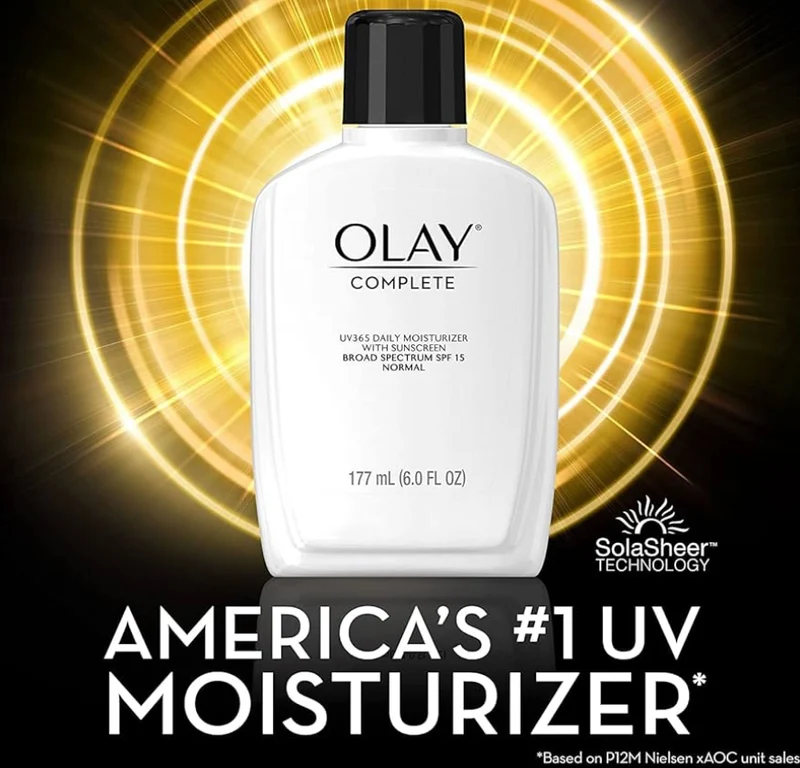 Olay Face Moisturizer, Complete with Sunscreen SPF 15, Daily Facial Sun Protection - Vitamin C, E, and Niacinamide - 6 Oz (2 Pack)