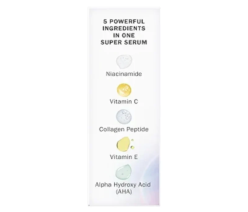 Olay Super Serum - Niacinamide, Vitamin C & E, Collagen Peptide, AHA - 5-in-1 Skin Care Brightening Anti-Aging (1.0 Oz)