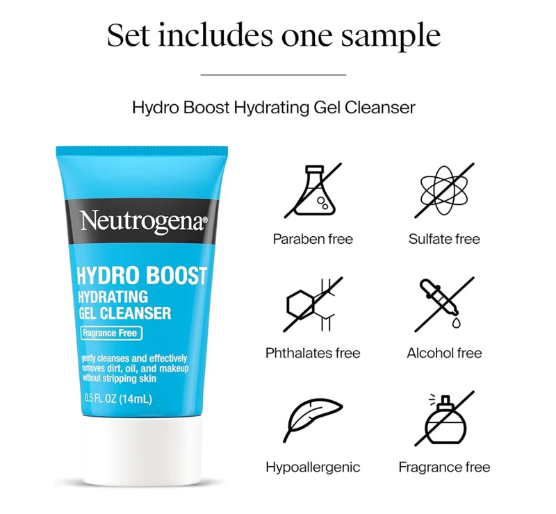 Neutrogena Hydro Boost Water Cream, 72 Hr Hydration w/ Hyaluronic Acid 1.7 oz. & Trial Size Hydro Boost Hydrating Gel Cleanser (0.5 fl oz)
