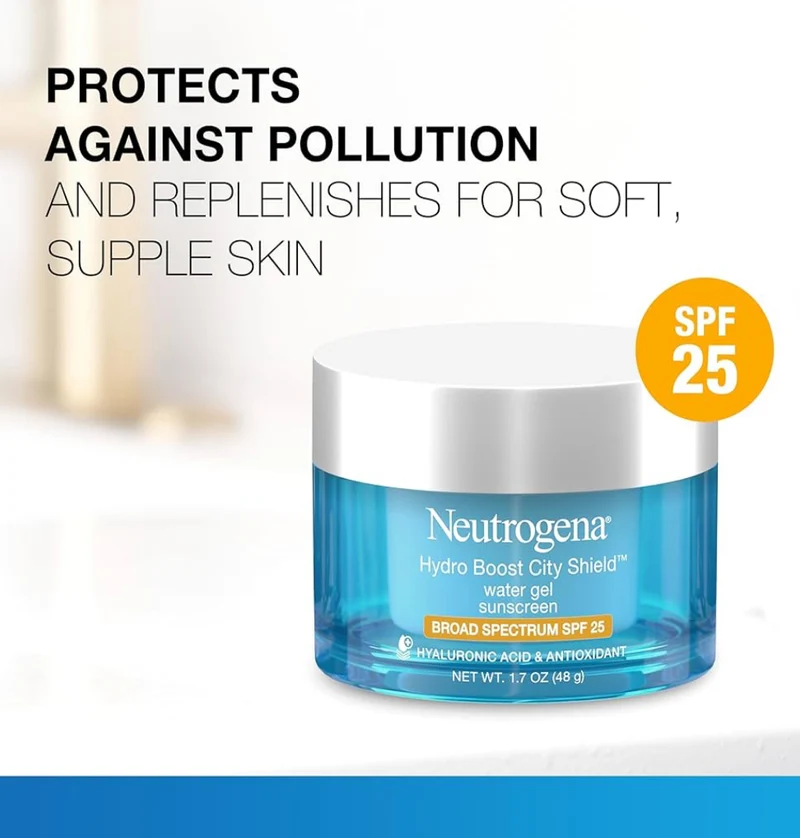 Neutrogena Hydro Boost City Shield Water Gel Face Moisturizer SPF 25 w/ Hyaluronic Acid, Oil-Free and Non-Comedogenic Face Lotion (1.7 oz)