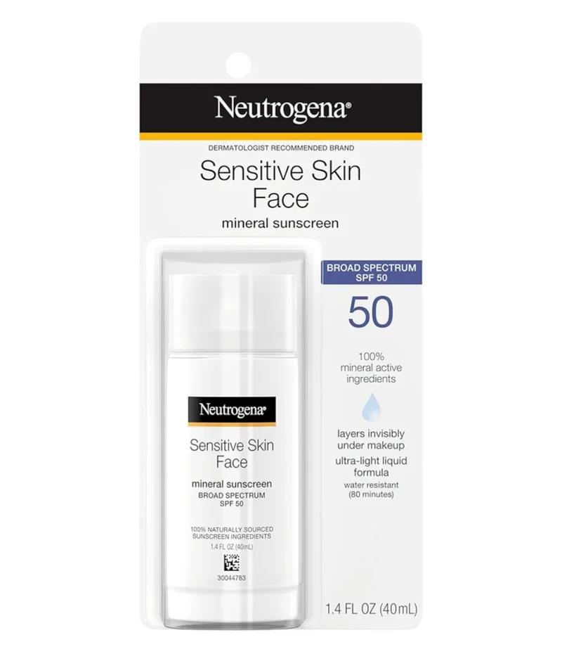 Neutrogena Face Liquid Mineral Sunscreen w/ SPF 50 Hypoallergenic, Fragrance-Free, Non-Comedogenic (1.4 fl. oz)
