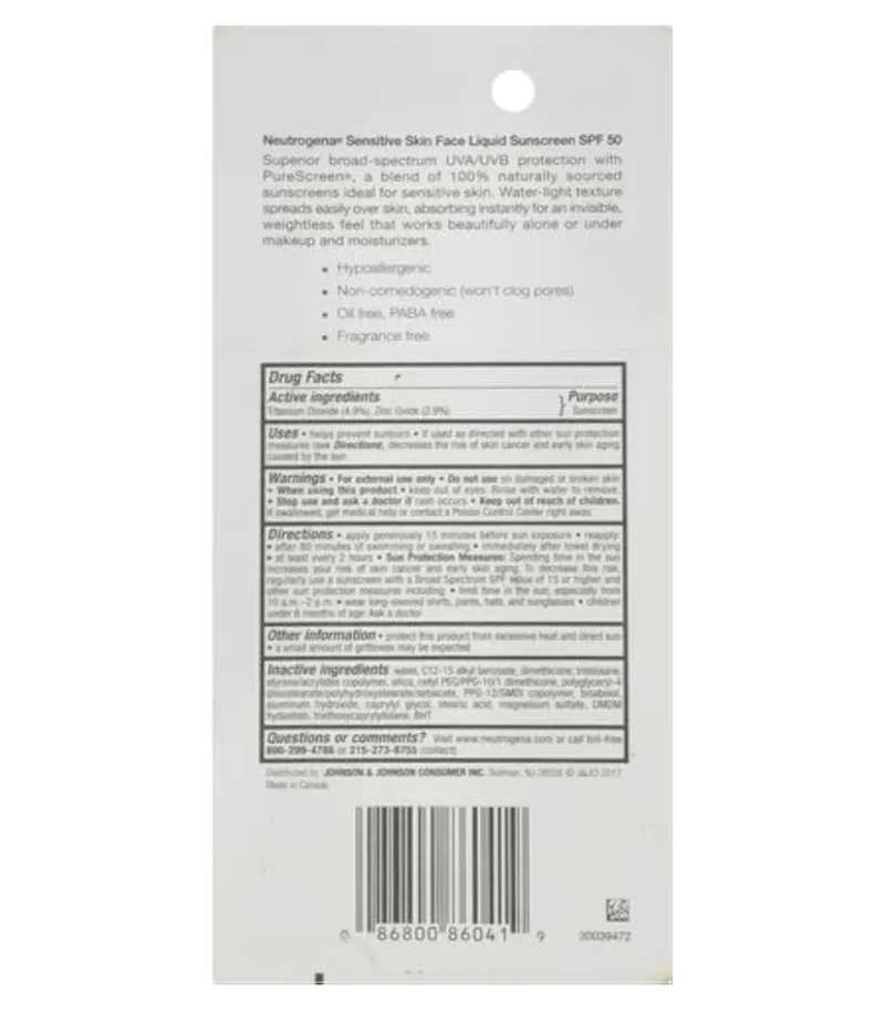 Neutrogena Face Liquid Mineral Sunscreen w/ SPF 50 Hypoallergenic, Fragrance-Free, Non-Comedogenic (1.4 fl. oz)