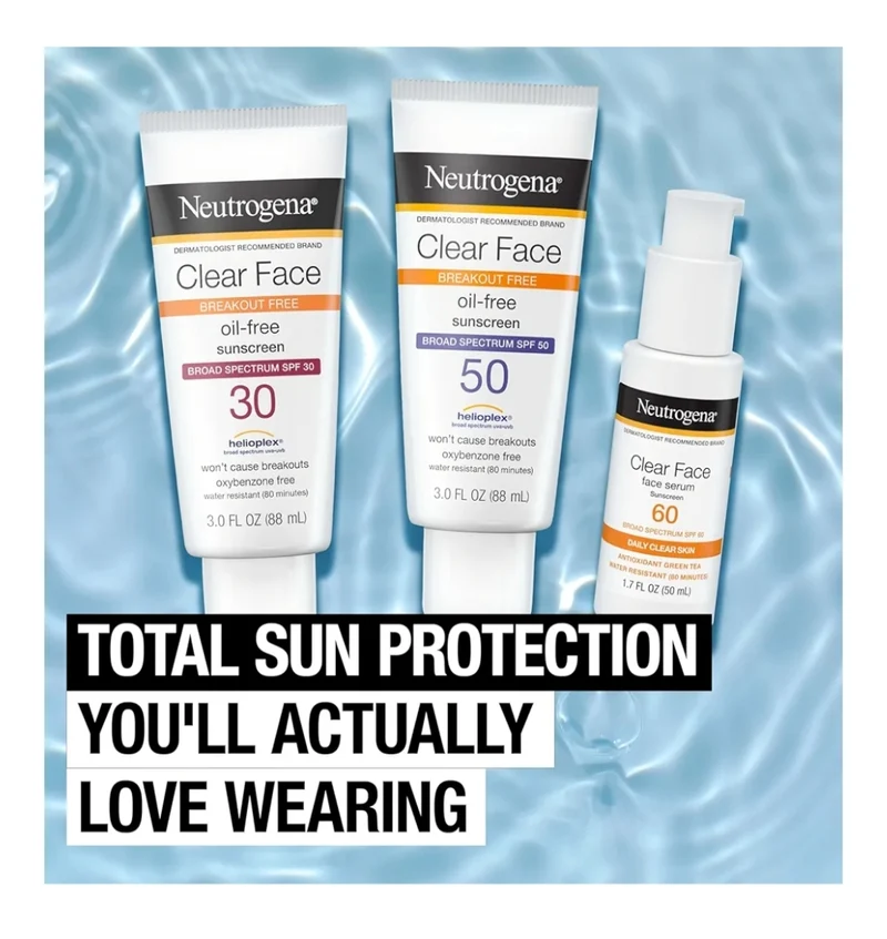 Neutrogena Clear Face Sunscreen Lotion for Acne-Prone Skin SPF 50 Fragrance & Oxybenzone-Free Water Resistant Twin Pack (3 fl. oz)