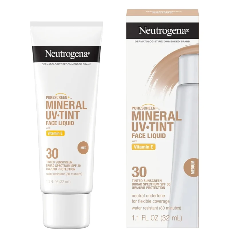 Neutrogena Purescreen+ Tinted Sunscreen for Face SPF 30 Zinc Oxide and Vitamin E, Water Resistant, Fragrance Free Medium (1.1 fl oz)