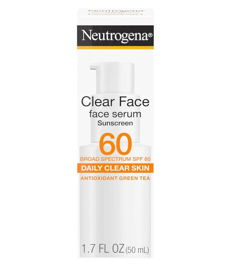 Neutrogena Clear Face Serum Sunscreen w/ Green Tea SPF 60 Non-Comedogenic Lightweight UVA/UVB Protection & Fragrance-Free- 1.7 fl. oz