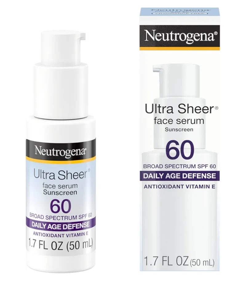 Neutrogena Ultra Sheer Face Sunscreen w/ Vitamin E & SPF 60 UVA/UVB Protection, Fragrance-Free, Oxybenzone-Free- 1.7 Fl Oz