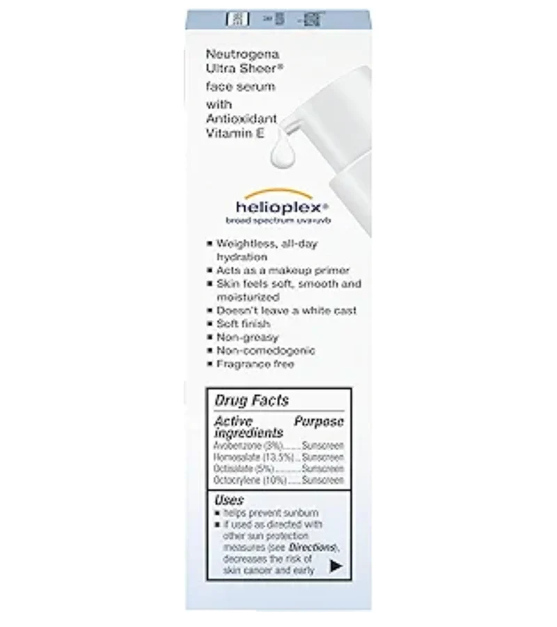 Neutrogena Ultra Sheer Face Sunscreen w/ Vitamin E & SPF 60 UVA/UVB Protection, Fragrance-Free, Oxybenzone-Free- 1.7 Fl Oz