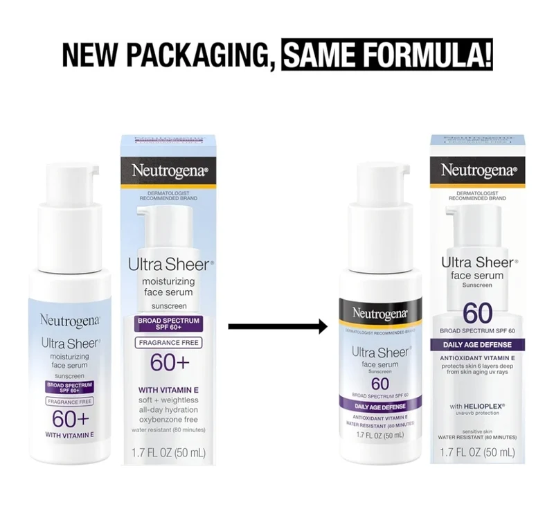 Neutrogena Ultra Sheer Face Sunscreen w/ Vitamin E & SPF 60 UVA/UVB Protection, Fragrance-Free, Oxybenzone-Free- 1.7 Fl Oz