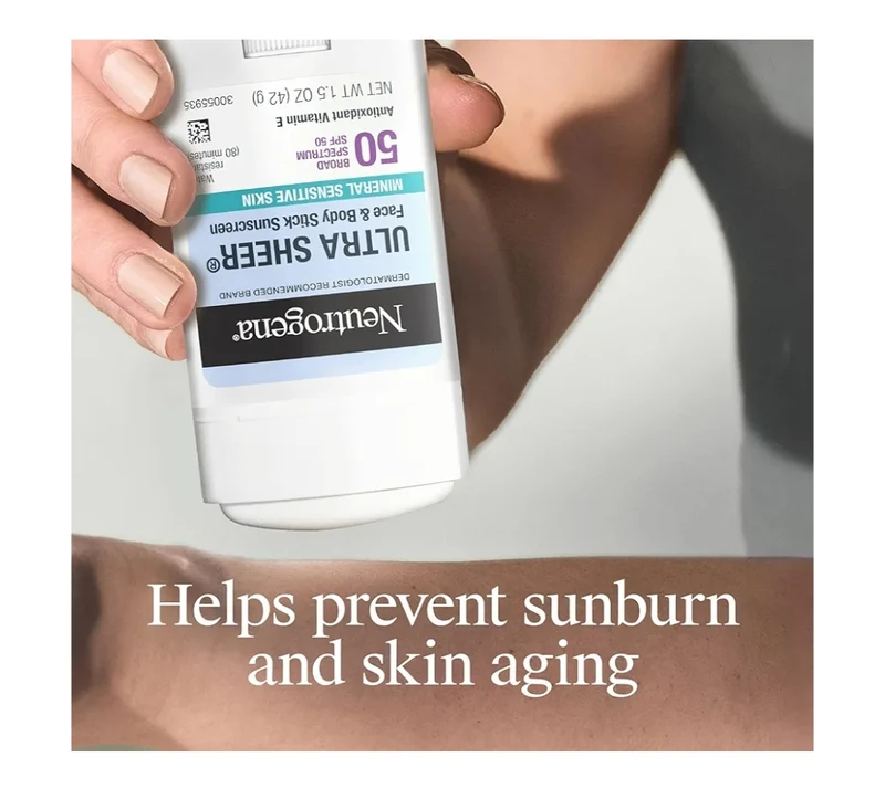 Neutrogena Ultra Sheer Dry Touch SPF 50 Mineral Sunscreen Stick for Sensitive Skin No White Residue & Vegan - 1.5 oz