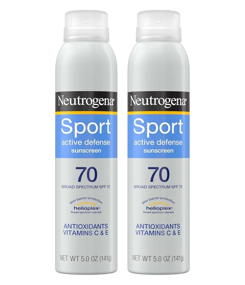 Neutrogena Sport Active Defense SPF 70 Sunscreen Spray, Sweat & Water Resistant Oxybenzone-Free, Twin Pack (5 oz)