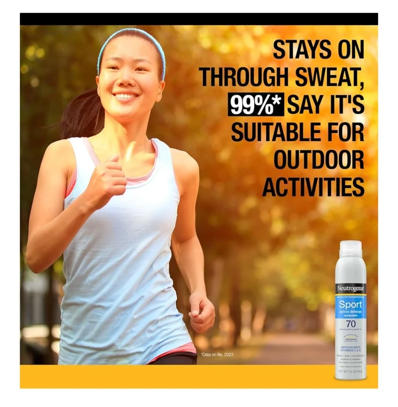 Neutrogena Sport Active Defense SPF 70 Sunscreen Spray, Sweat & Water Resistant Oxybenzone-Free, Twin Pack (5 oz)