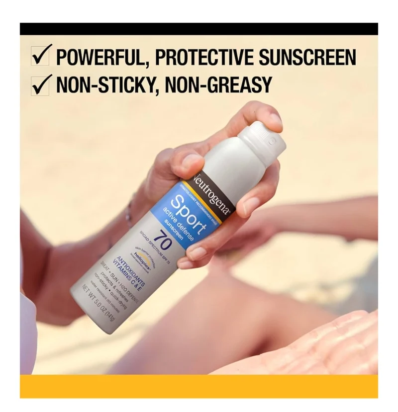 Neutrogena Sport Active Defense SPF 70 Sunscreen Spray, Sweat & Water Resistant Oxybenzone-Free, Twin Pack (5 oz)