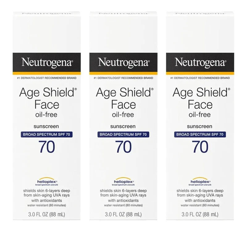 Neutrogena Age Shield Face Oil-Free Sunscreen Lotion with Broad Spectrum SPF 70, Non-Comedogenic Moisturizing 3 fl. oz (Pack of 3)