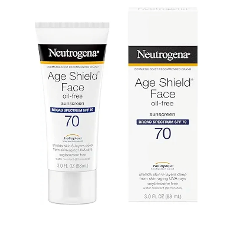 Neutrogena Age Shield Face Oil-Free Sunscreen Lotion with Broad Spectrum SPF 70, Non-Comedogenic Moisturizing 3 fl. oz (Pack of 3)