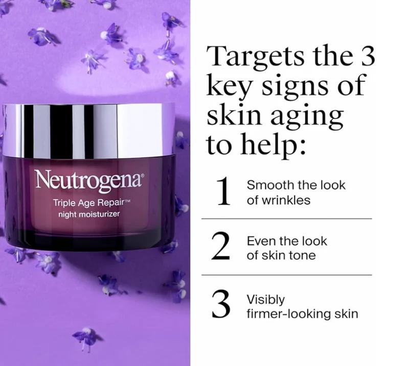 Neutrogena Triple Age Repair Night Face Moisturizer w/ Hexinol & Vitamin C, Anti-Wrinkle Cream - (1.7 oz)