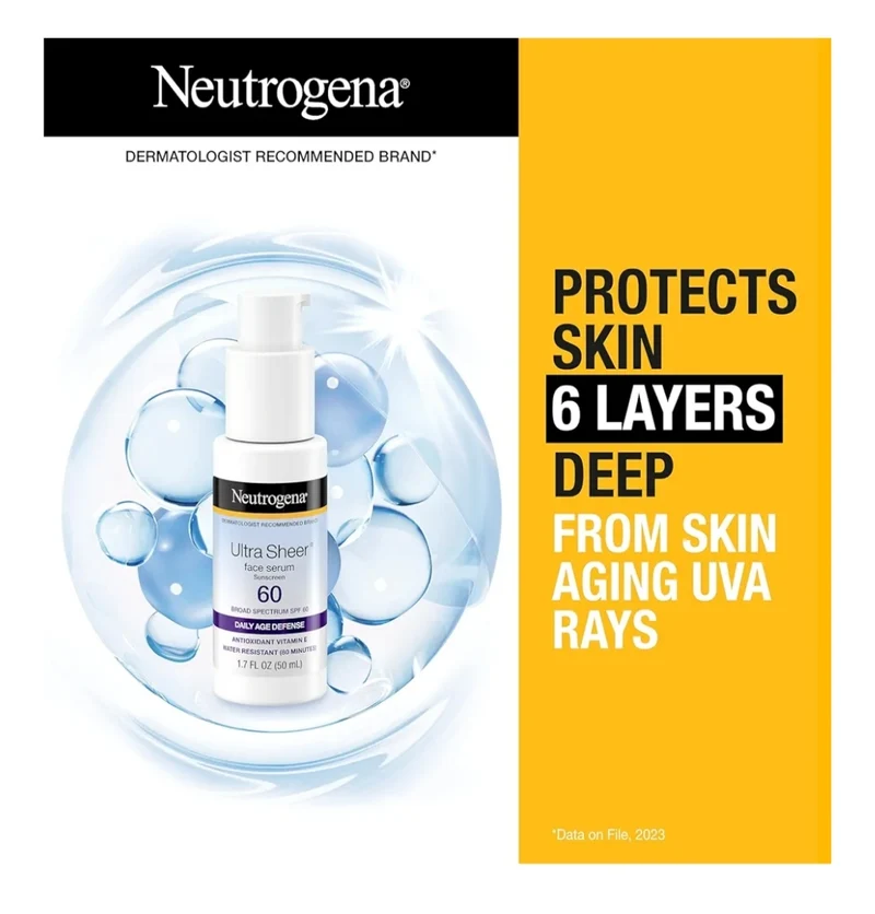 Neutrogena Ultra Sheer Face Sunscreen with Vitamin E & SPF 60 UVA/UVB Protection Fragrance-Free Water-Resistant - 1.7 Fl Oz