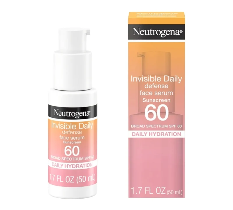 Neutrogena Invisible Daily Defense Broad Spectrum SPF 60 Antioxidants Hydrating Face Sunscreen Serum Fragrance Free (1.7 Fl Oz)
