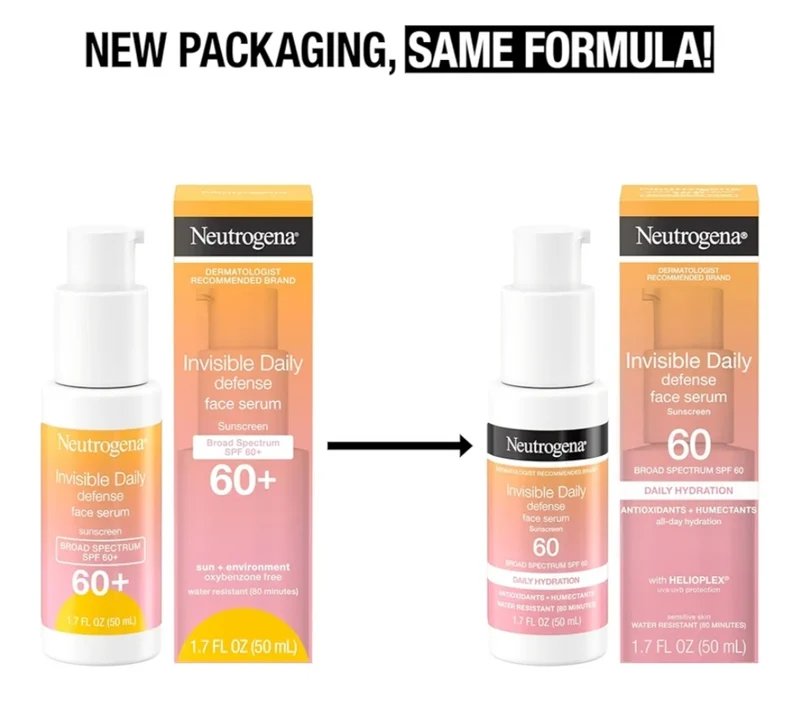 Neutrogena Invisible Daily Defense Broad Spectrum SPF 60 Antioxidants Hydrating Face Sunscreen Serum Fragrance Free (1.7 Fl Oz)